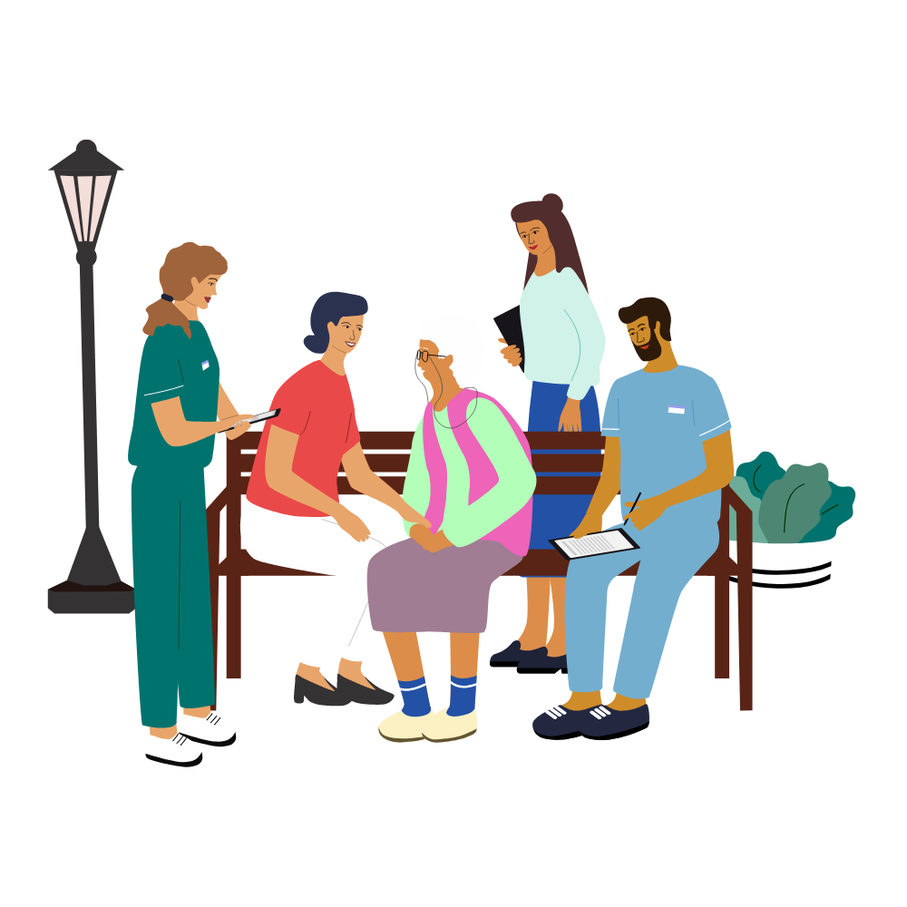 Graphic of multiple people caring