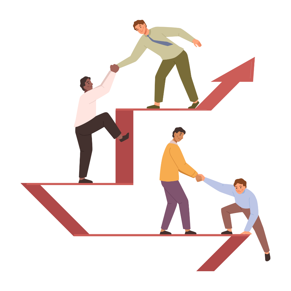 Poeple helping eachother up an arrow